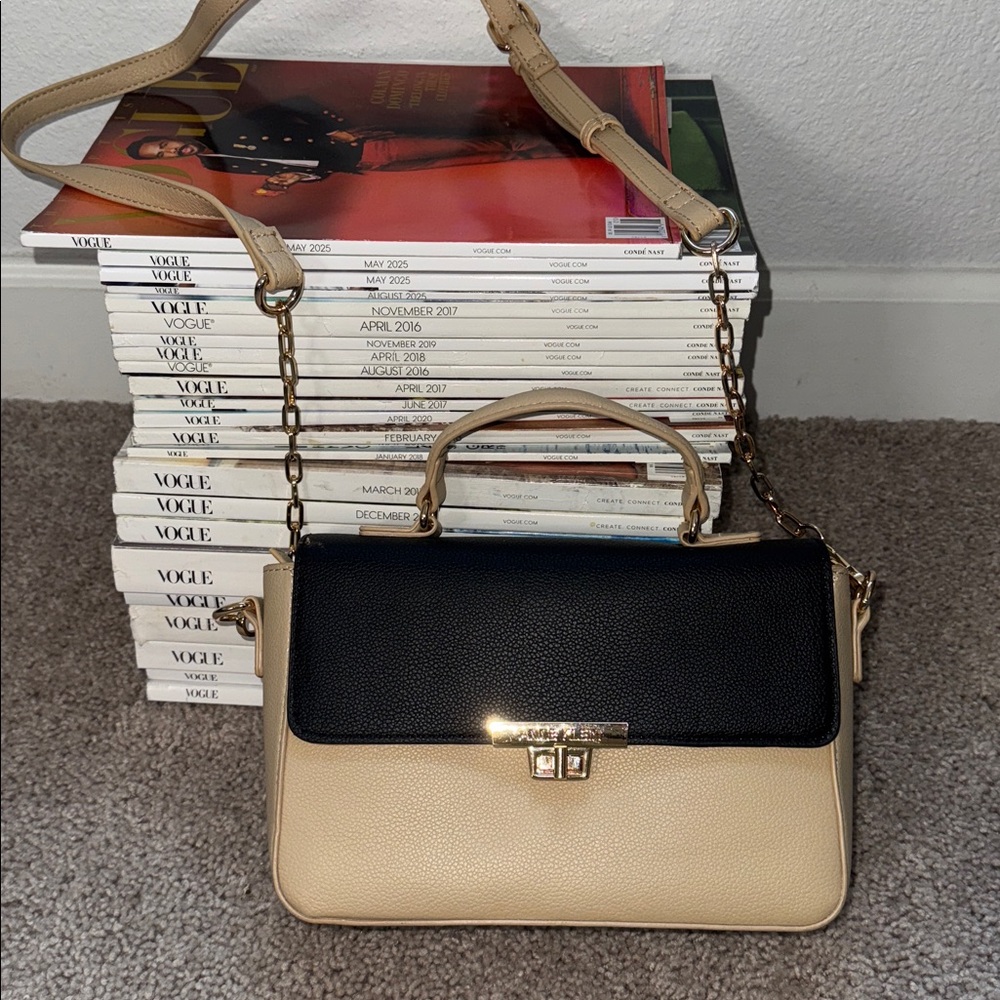 Anne Klein Two-Tone Black and Beige Handbag